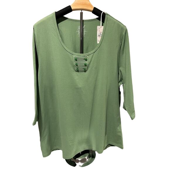 Soft Sensations Women's 3/4 Sleeve Knit Top Green 2SL Plus Scoop Neck - Picture 1 of 6